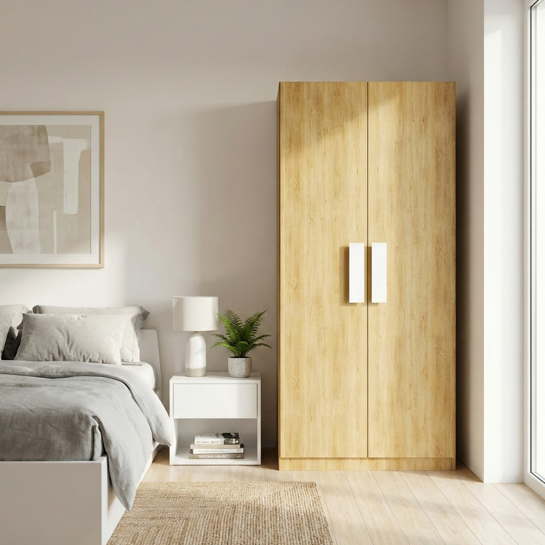 2 Door wardrobe with built-in organizer.