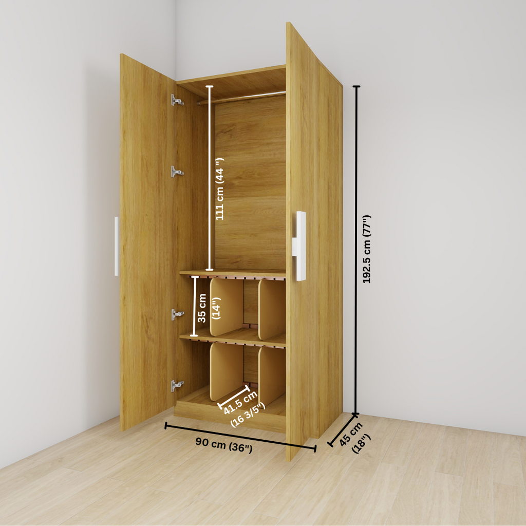 2 Door wardrobe with built-in organizer.
