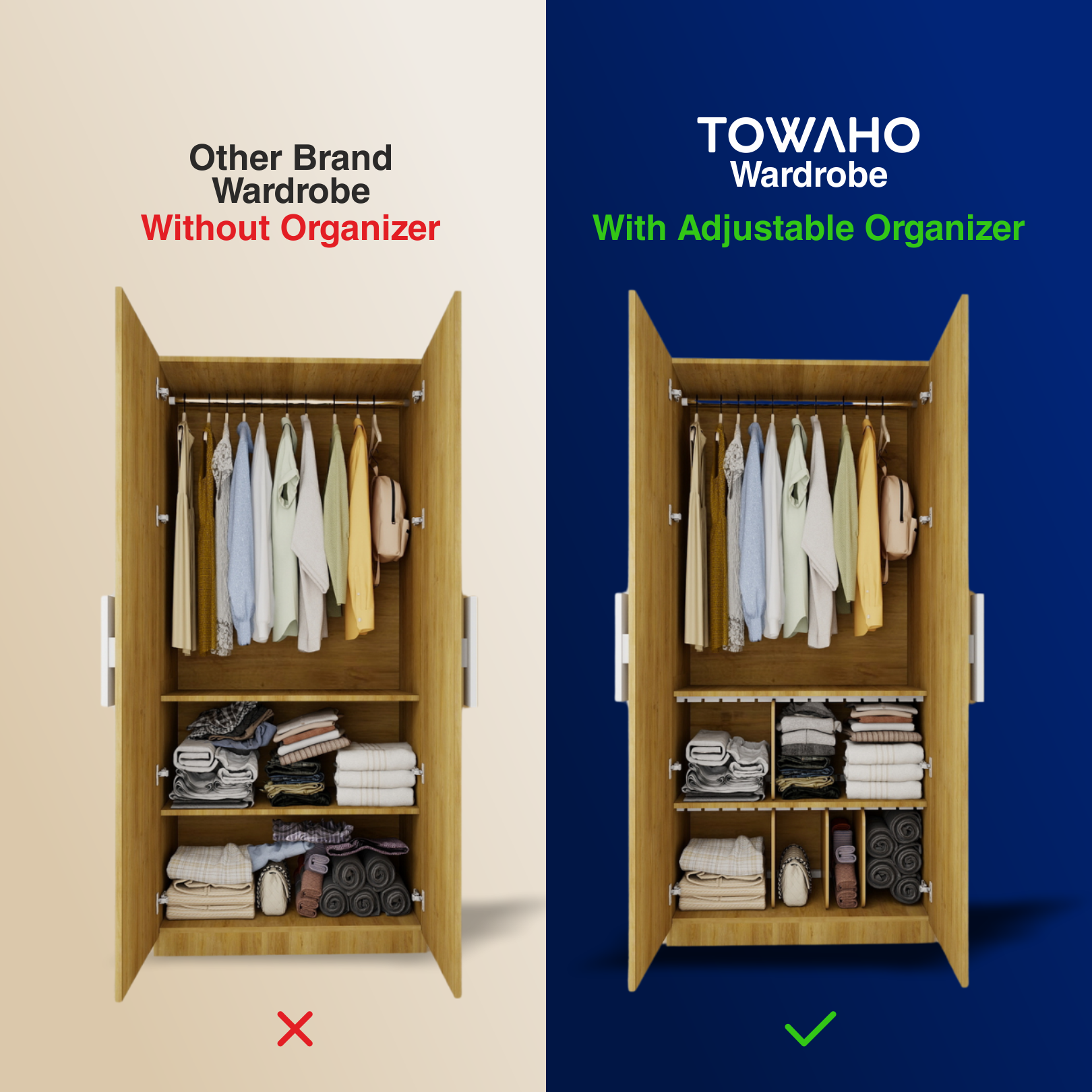 2 Door wardrobe with built-in organizer.