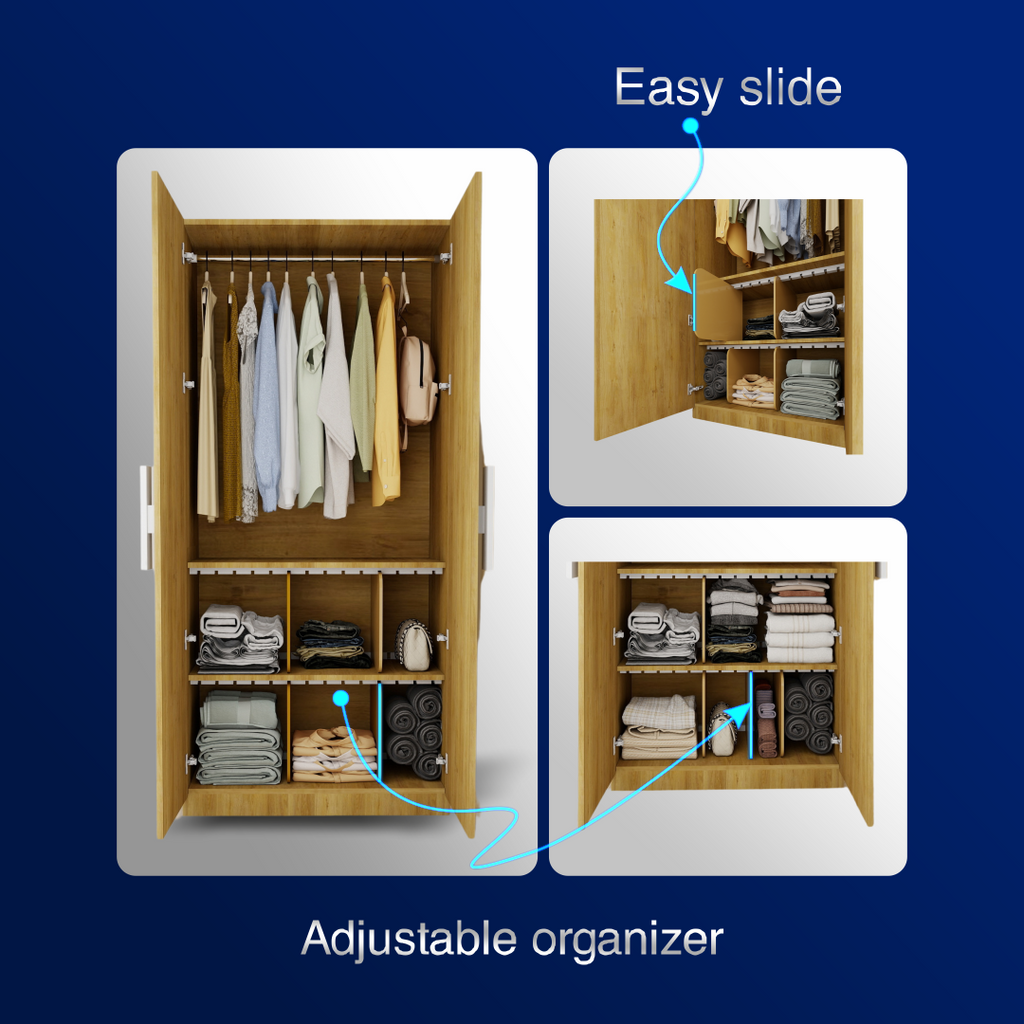 2 Door wardrobe with built-in organizer.